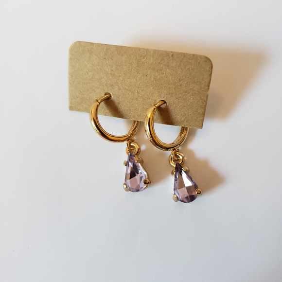 Gold drop earrings with lavender stone - Picture 8 of 8
